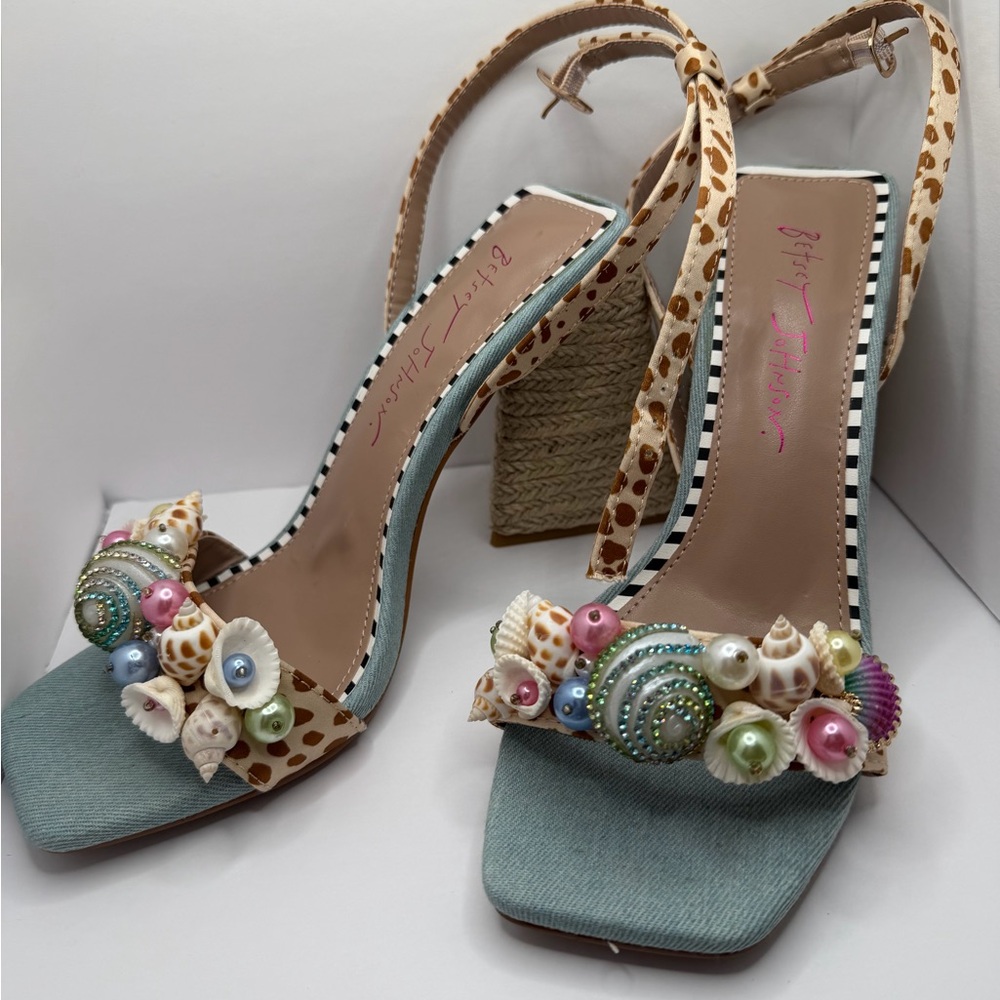 Betsey Johnson Blue and Tan Embellished Heels - Picture 3 of 10